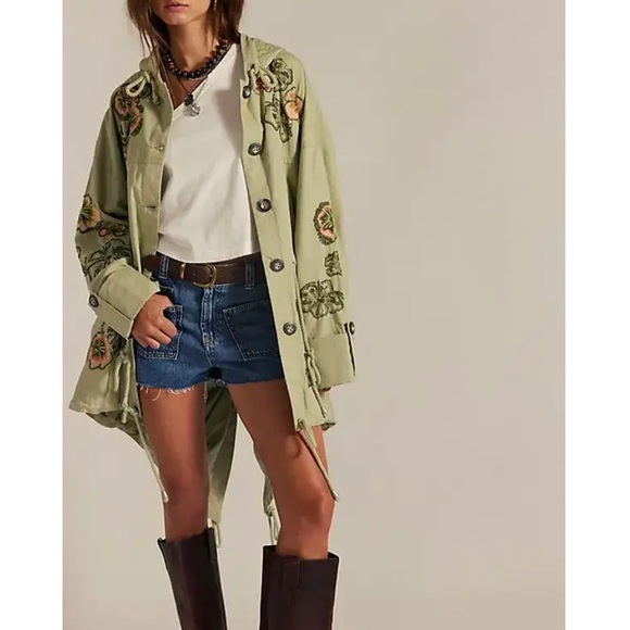 Free People Jackets & Blazers - Free People We the Free Davy Jones Embroidered Beaded Parka in Sea of Sage